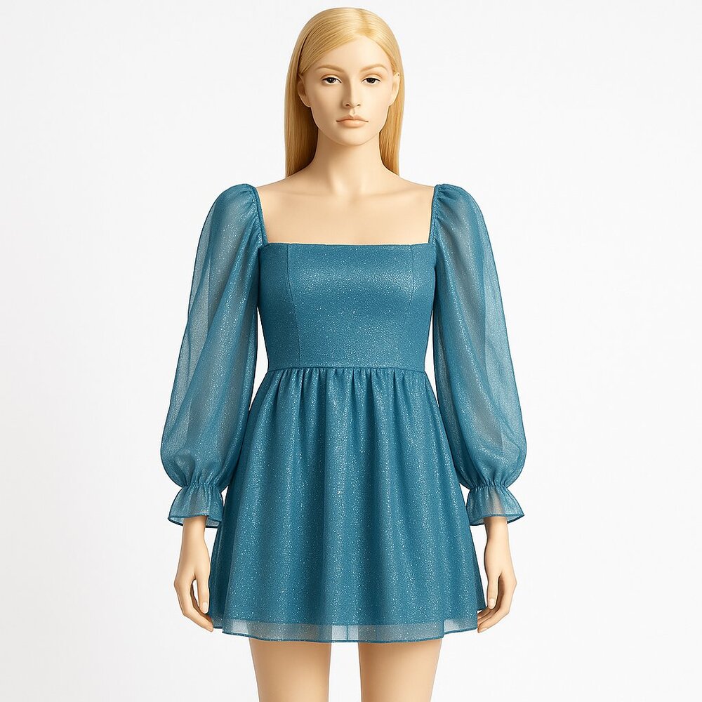 Thirty Thirty LA Sparkly Blue Organza Mini Dress XS NWT Fairycore/ Costume Party